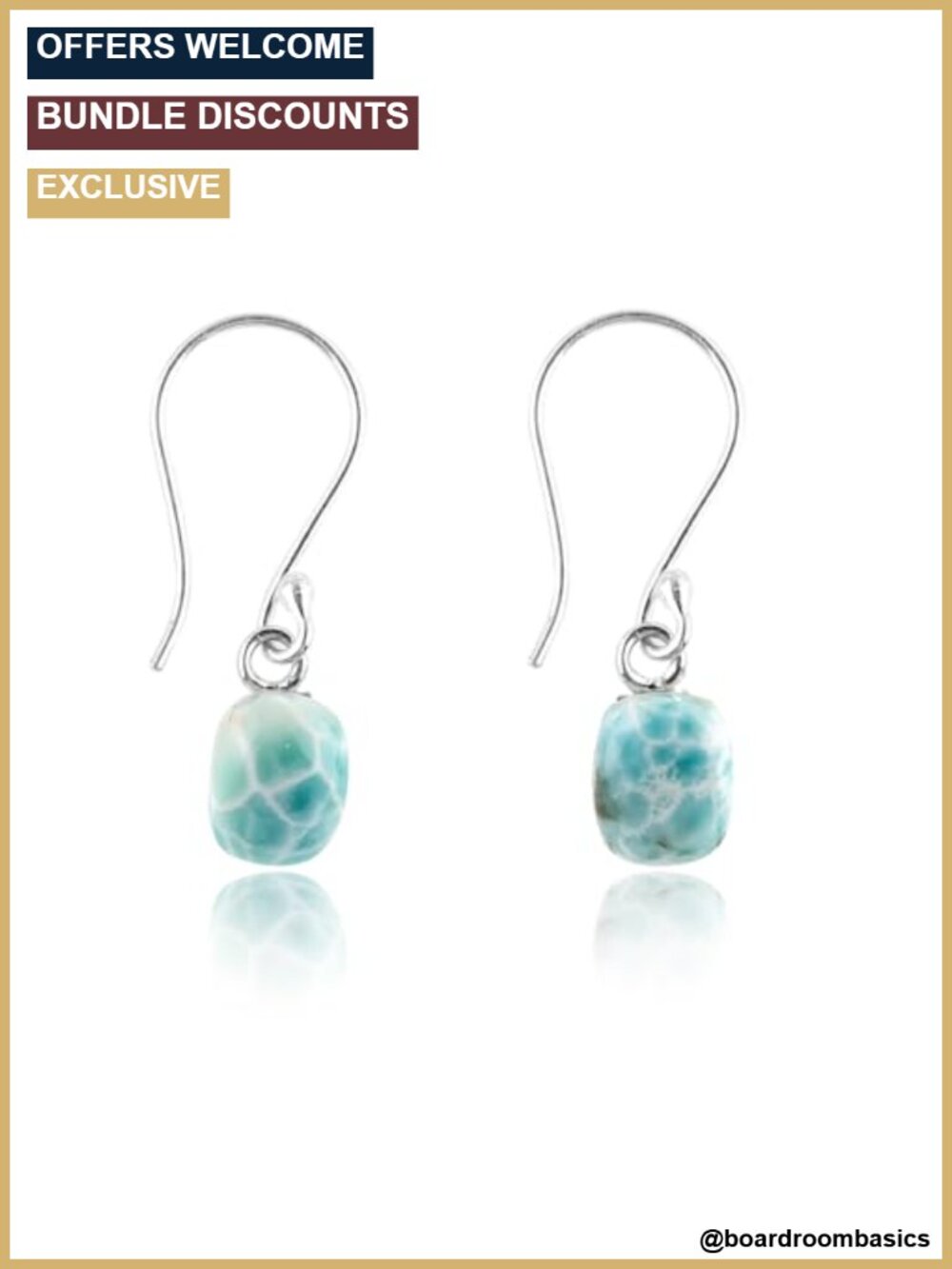Natural Larimar Cabochon Dangle Earrings 925 Sterling Silver